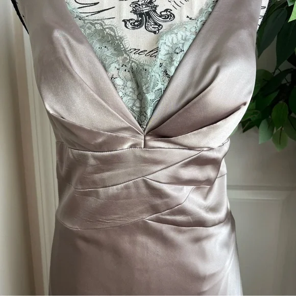 OC by OC Satin Sleeveless V-Neck Floor Length Gown Champagne Sz 12 - Picture 3 of 16